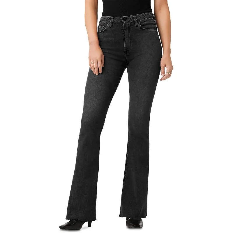 Women's High-End Clothing Womens High Rise Raw Hem Flared Jeans