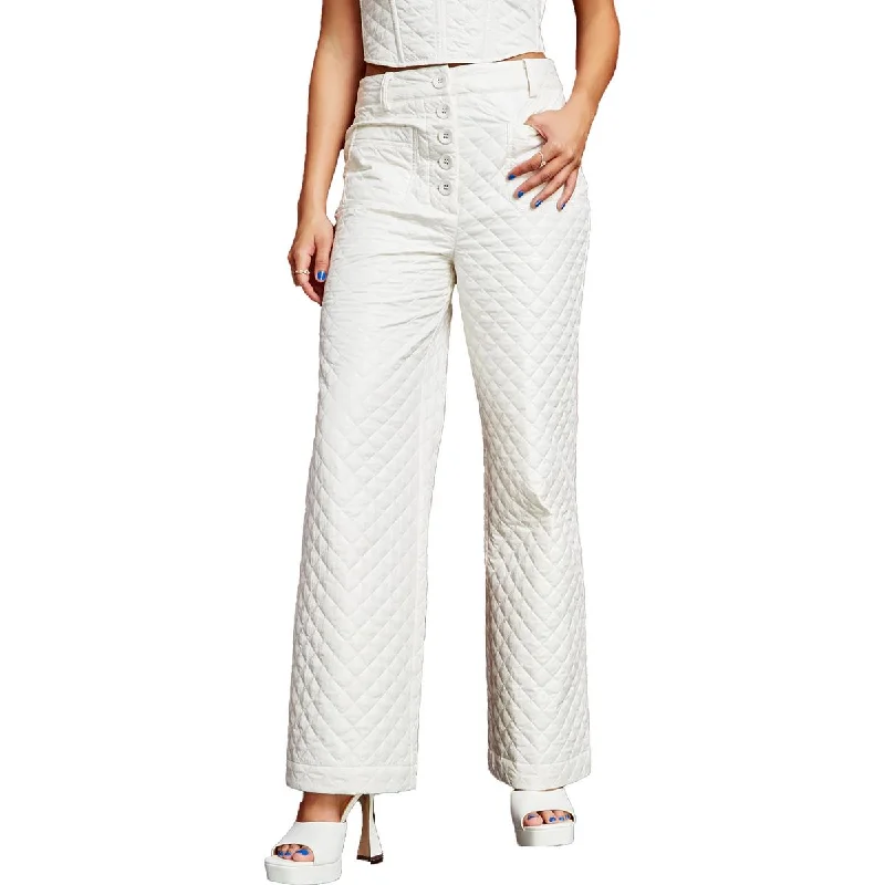 Women's Trendy Clothes Womens Quilted Button Fly Wide Leg Pants