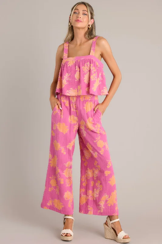 Women's Travel Outfit Set Z-Supply Monte Sunshine Raspberry Sorbet Floral Pants